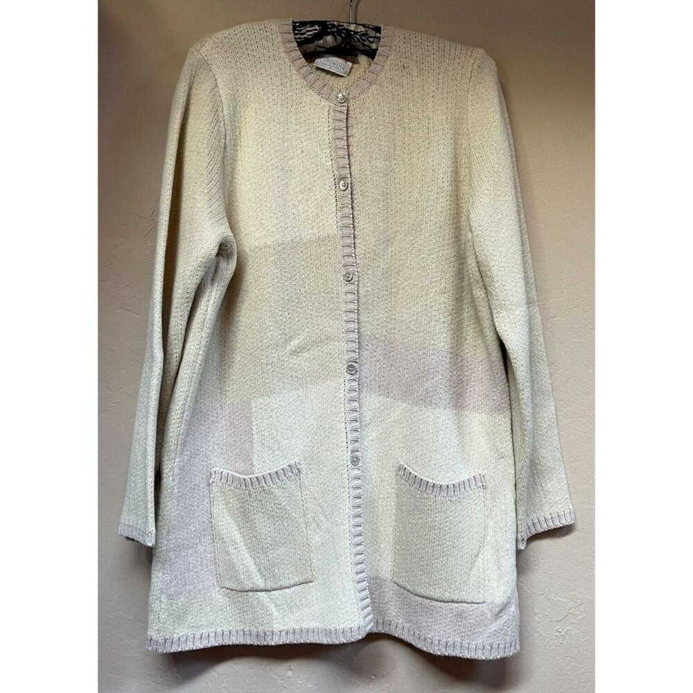 Cotswold Collections Lambswool Blend Knit Cardigan Sweater Size Large Ivory Cozy